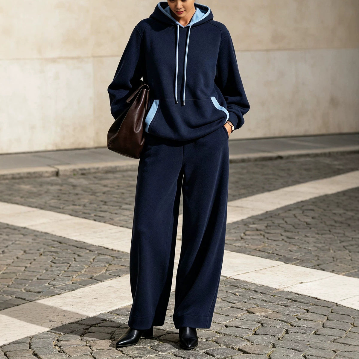 Hooded Sweatshirt And Wide-leg Pants Fashion Set