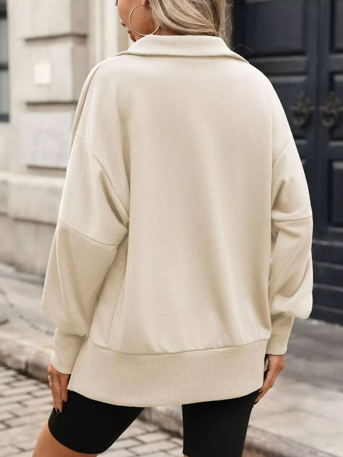 Women's Side Slit Half Snap Sweatshirt