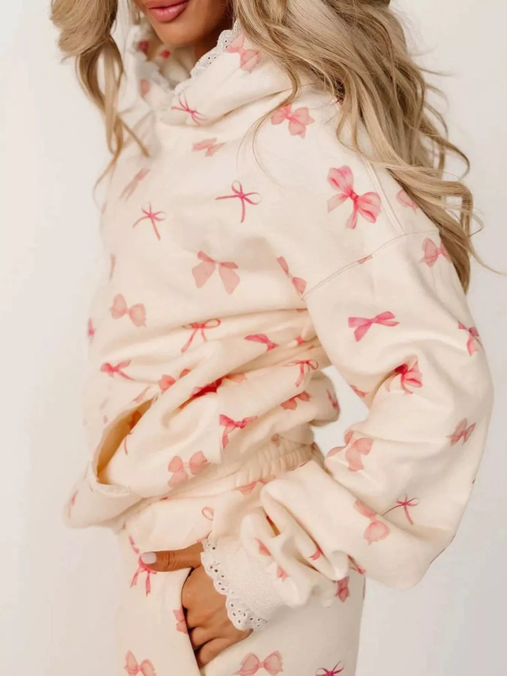 Women's Lace Trim Kangaroo Pocket Hoodie