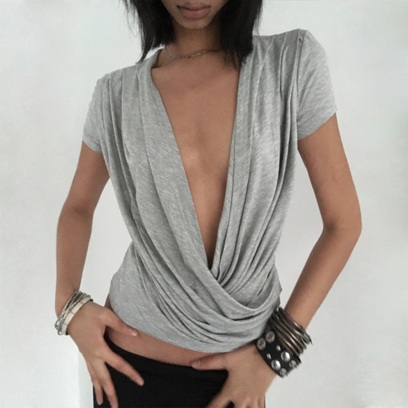 Sexy Deep-V Women's Fashionable Versatile Short-sleeve T-shirt