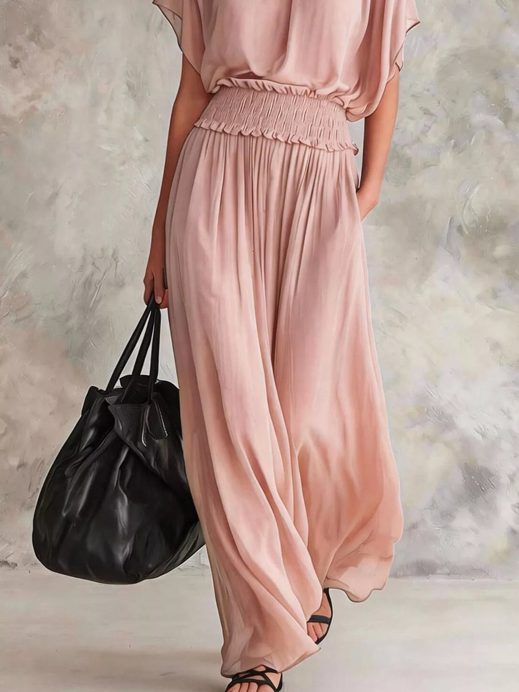 Women's Chiffon Maxi Dress with Smocked Waist