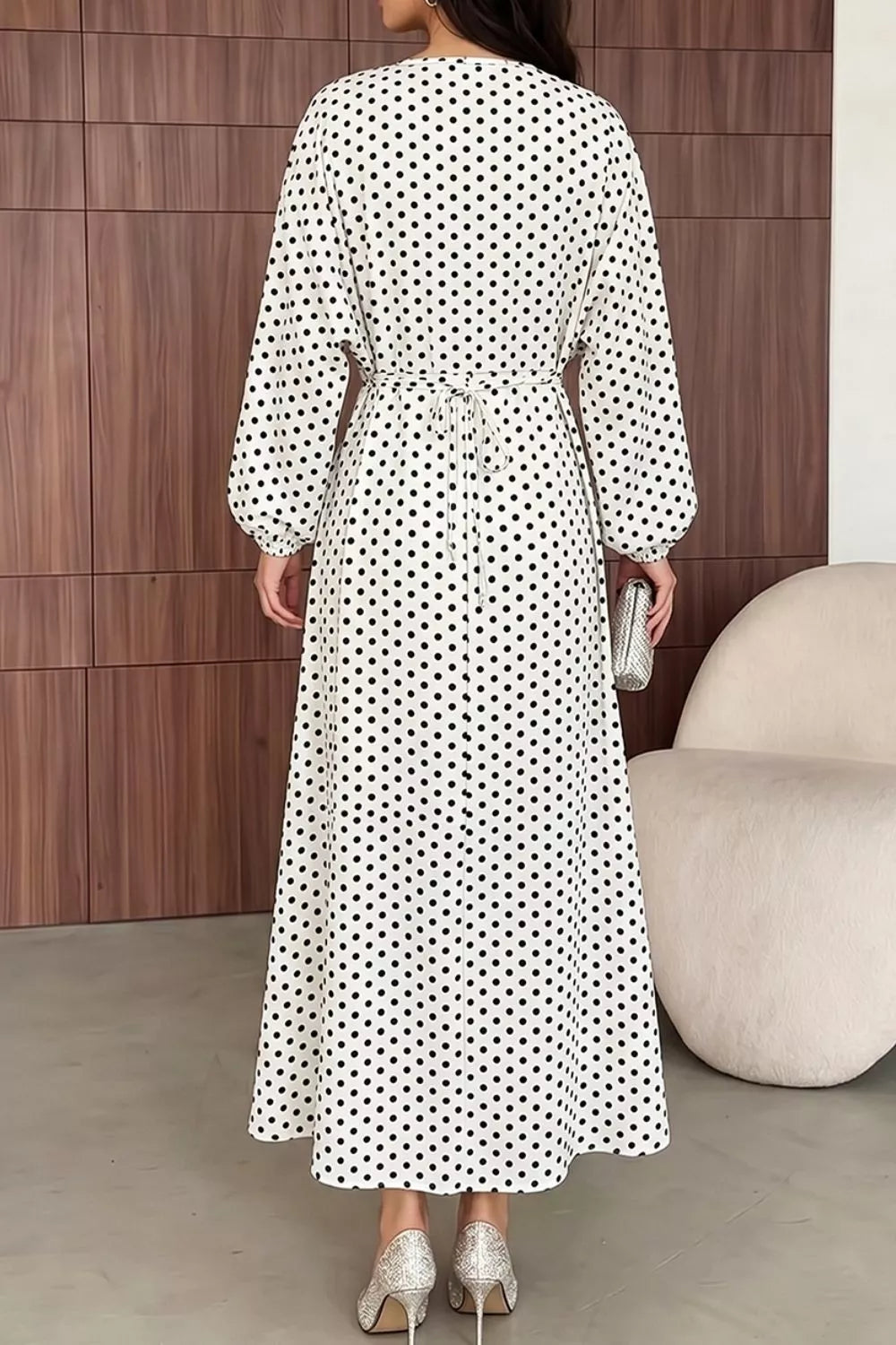 Women's Polka Dot Long Sleeve Maxi Dress