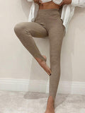 Women's Ribbed Mid Waist Leggings - Camel