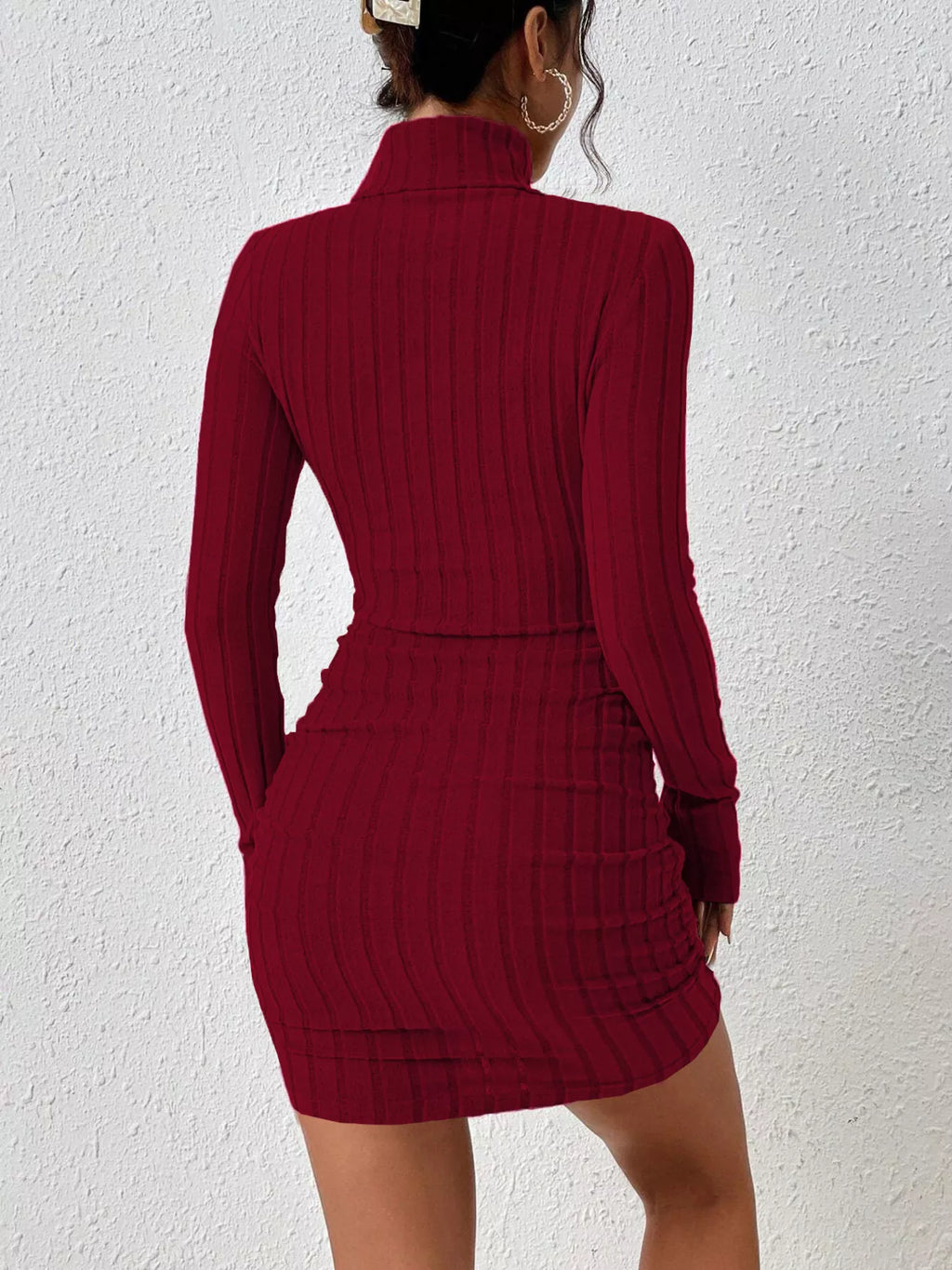 Women's Turtleneck Ribbed Bodycon Knit Dress