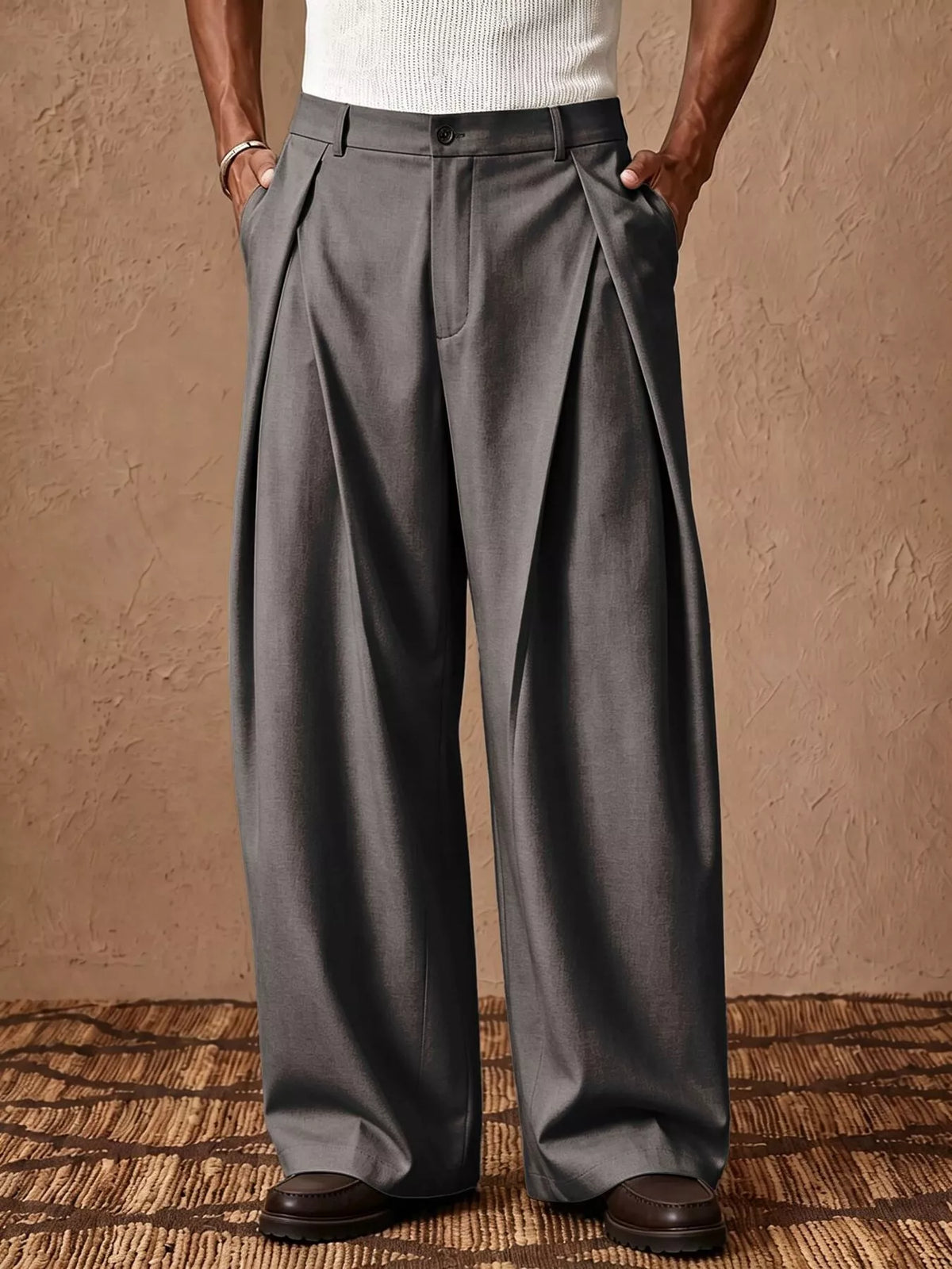 Men's High-Waisted Wide-Leg Pleated Dress Pants
