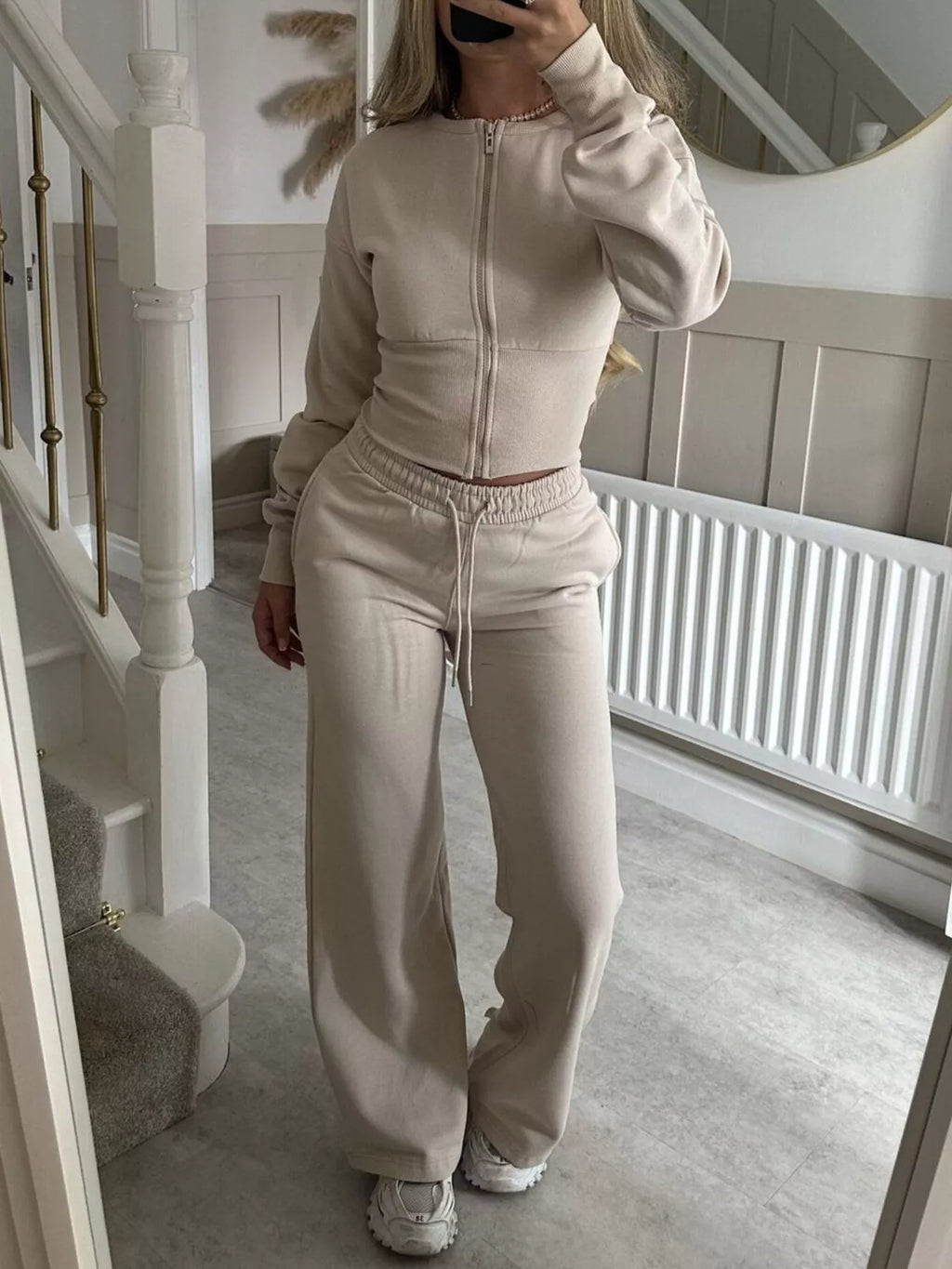 Women's Zip-Up Crop Hoodie and High-Waisted Pants Set