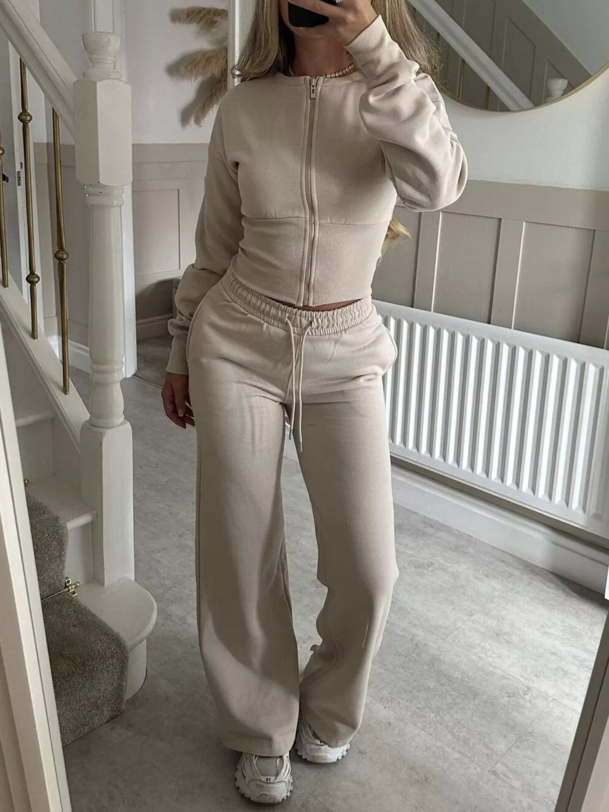 Women's Zip-Up Crop Hoodie and High-Waisted Pants Set
