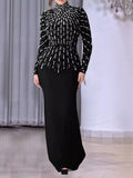 Women's Black Pearl Detail Mock Neck Maxi Dress - Black