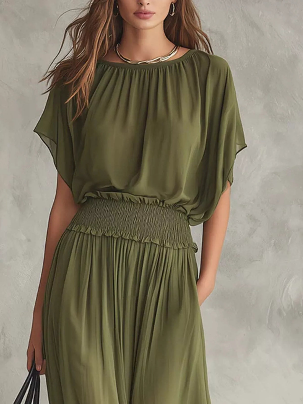 Women's Chiffon Maxi Dress with Smocked Waist