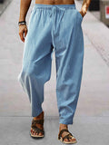 Men's Drawstring Wide Leg Pants, Plus Size - Light Blue