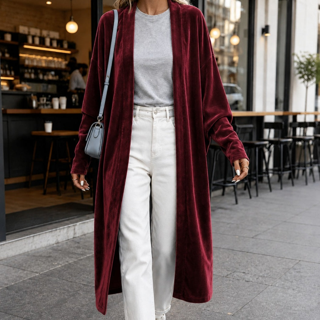 Women's Velvet Long-sleeve Casual Cape Coat