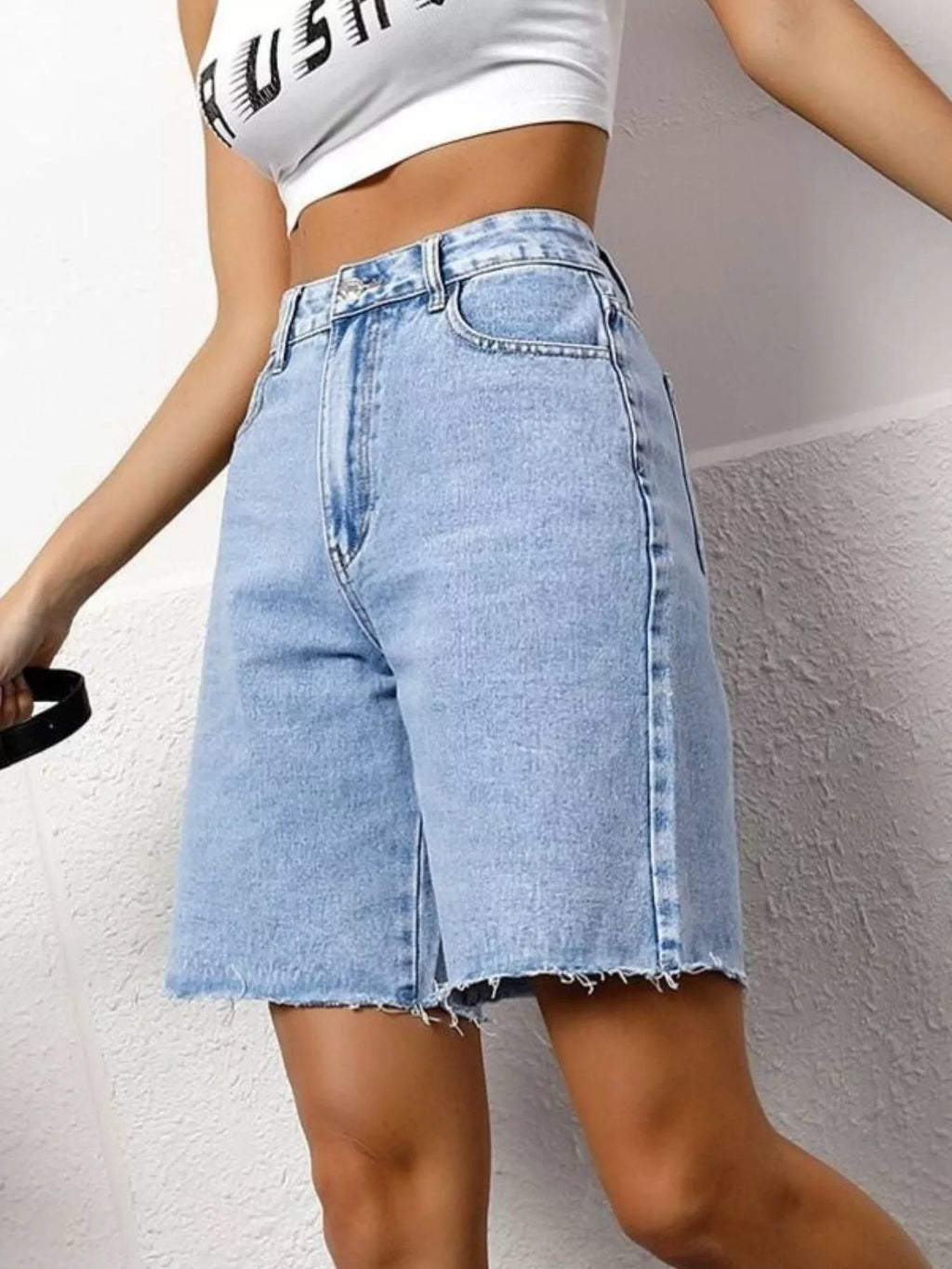 Women's Blue High Waist Denim Shorts - Blue