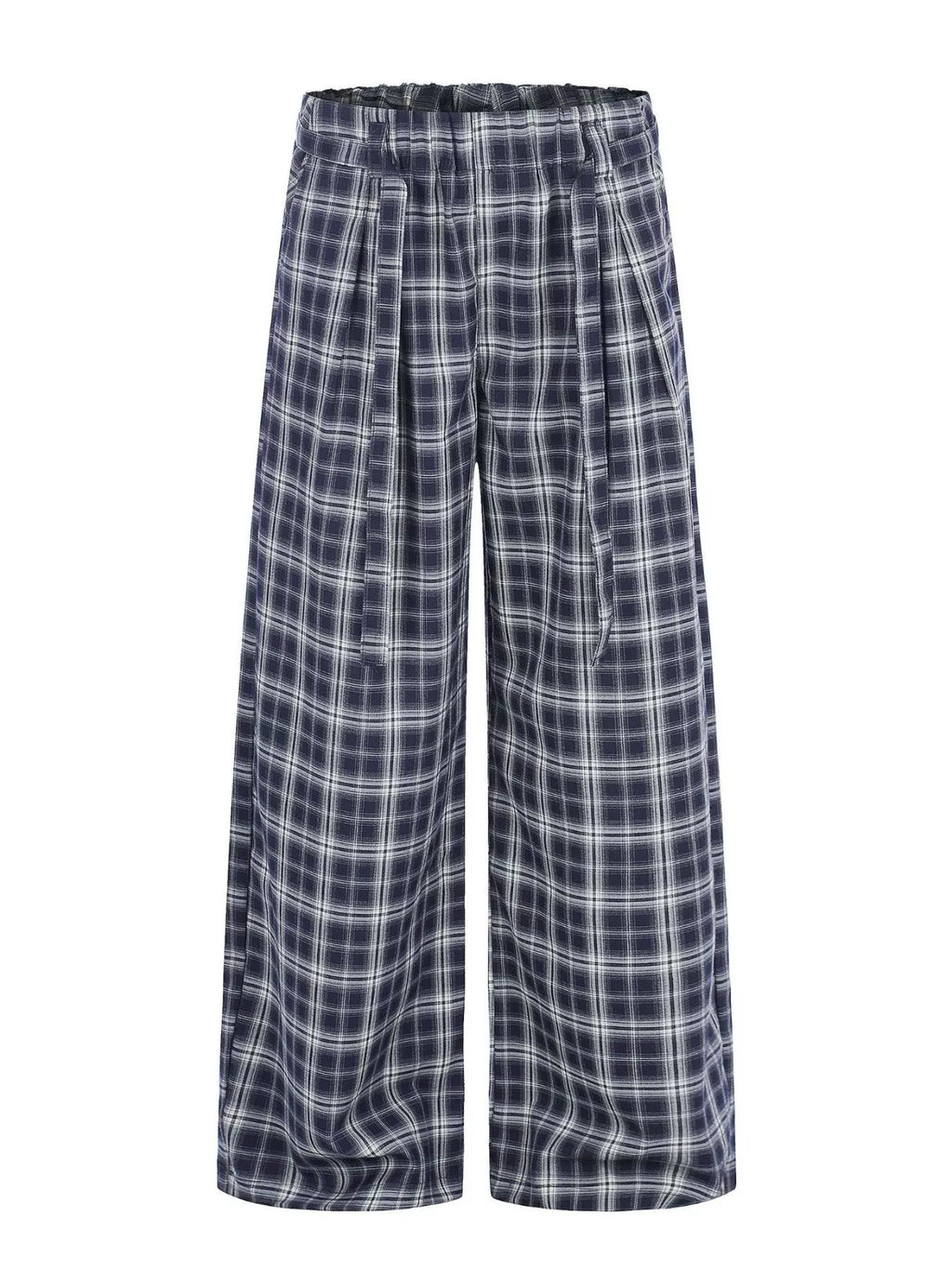 Men's Blue Men's Plaid Wide-Leg Pants - Blue