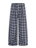 Men's Blue Men's Plaid Wide-Leg Pants - Blue