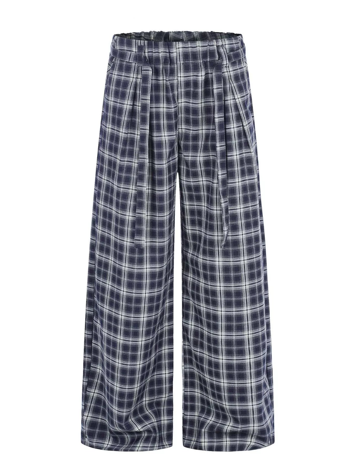 Men's Blue Men's Plaid Wide-Leg Pants - Blue