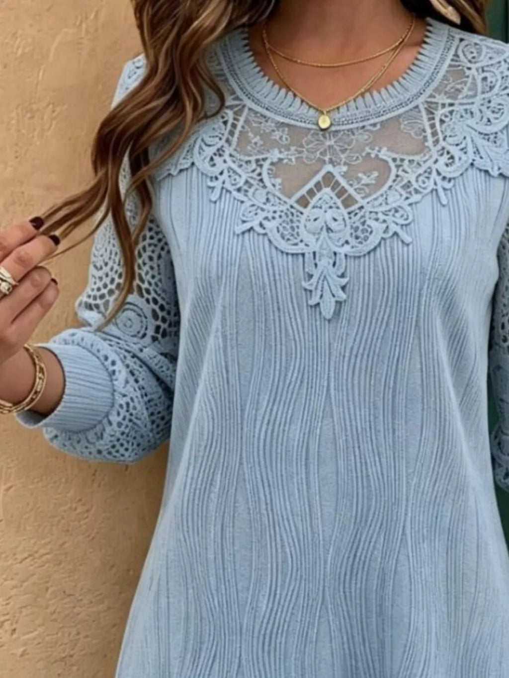 Women's Lace Patchwork Long Sleeve Blouse