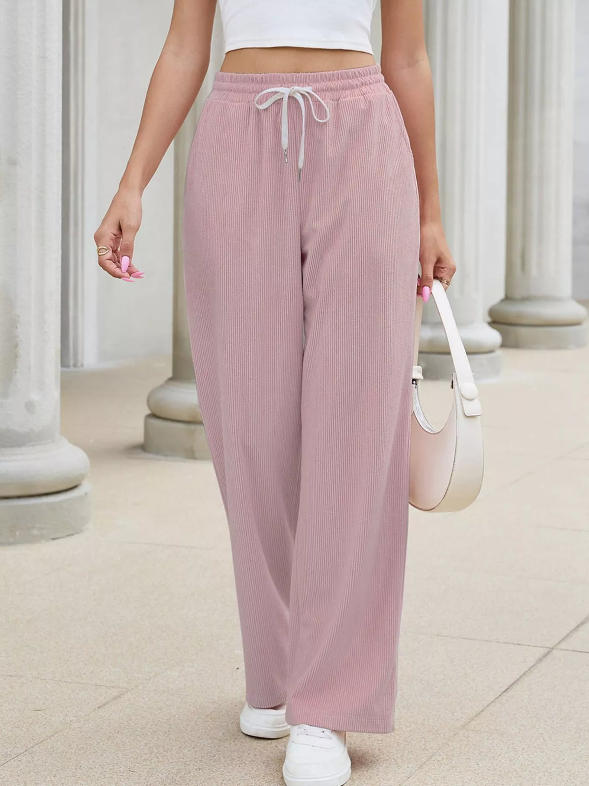 Women's High-Waisted Drawstring Wide-Leg Casual Pants