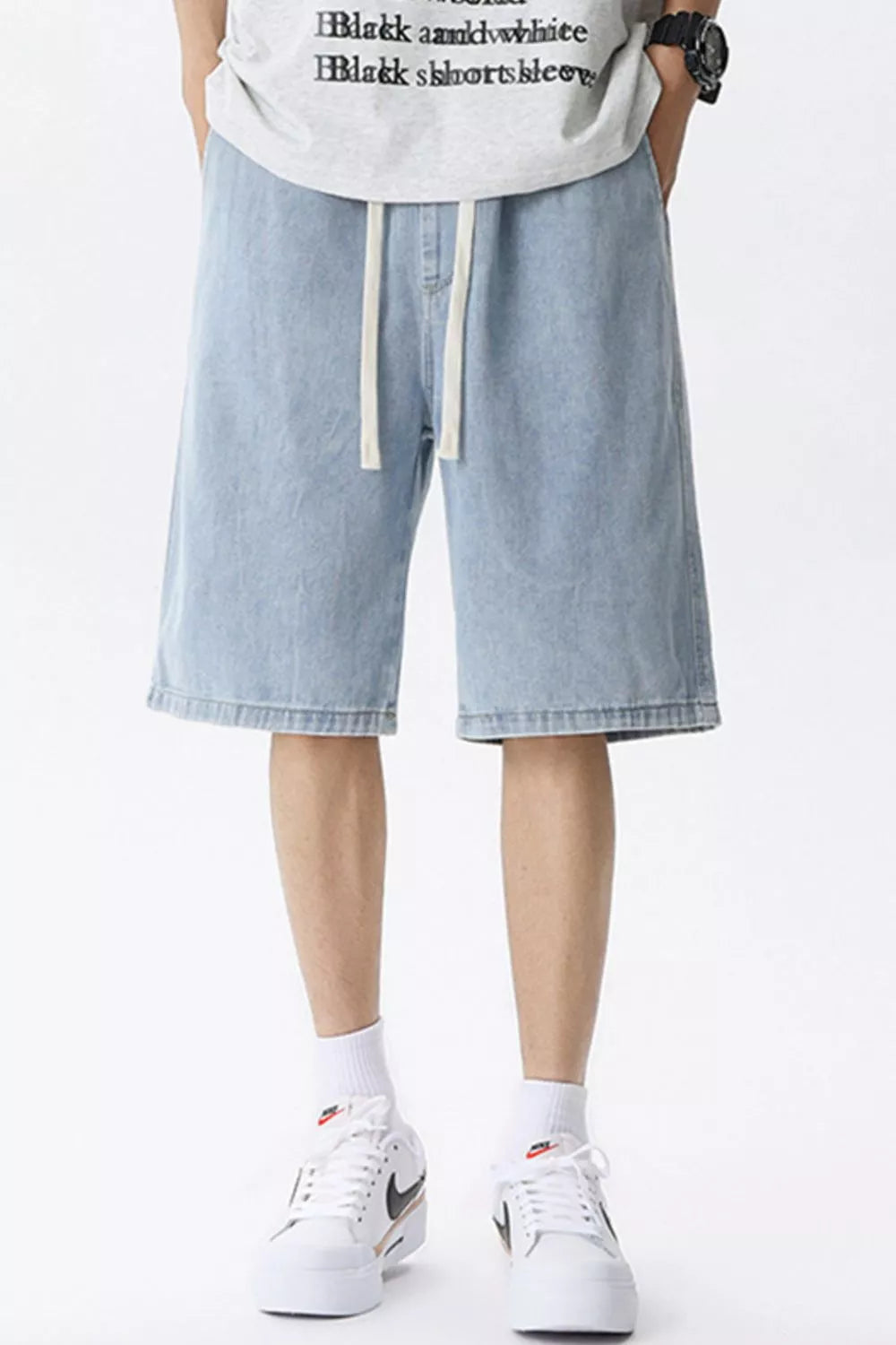 Men's Full Size Vintage Wash Drawstring Denim Shorts Plus Size