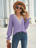 Women's V-Neck Eyelet Flounce Sleeve Blouse - Periwinkle