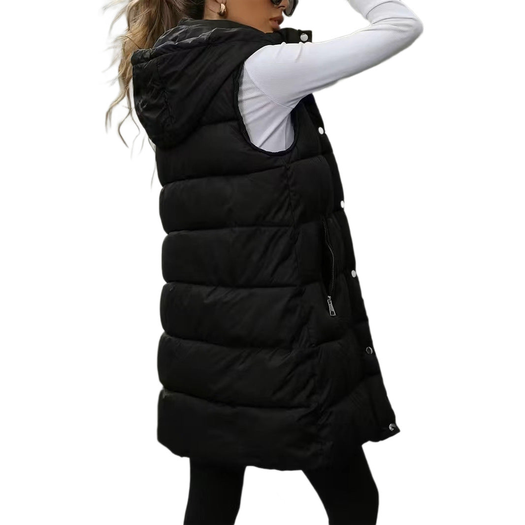 Women's Fashionable Warm Long Hooded Vest