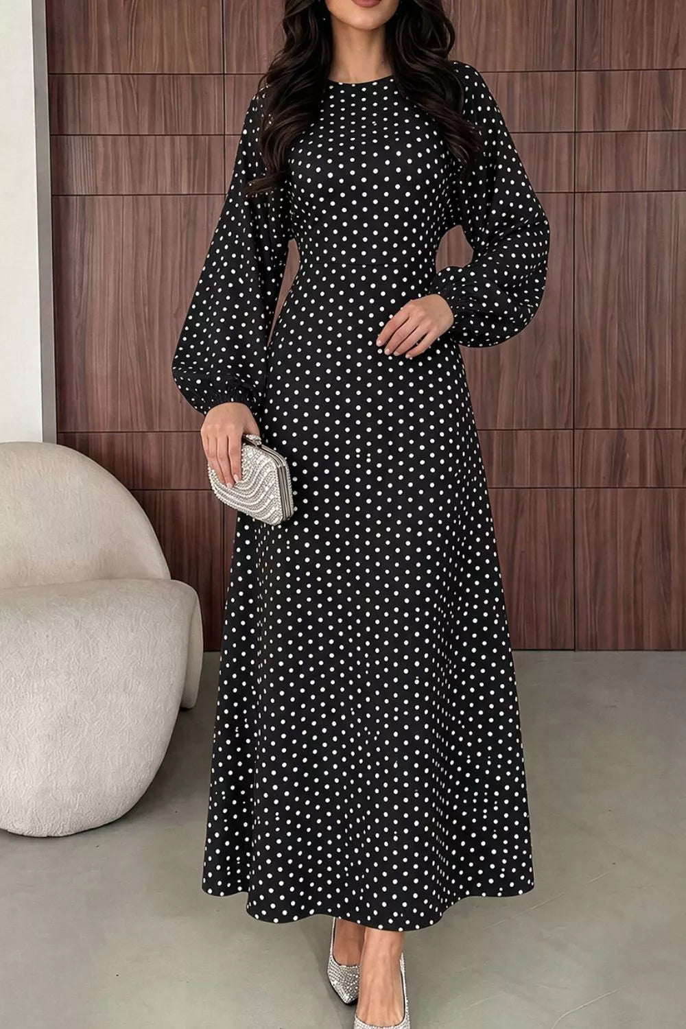Women's Polka Dot Long Sleeve Maxi Dress
