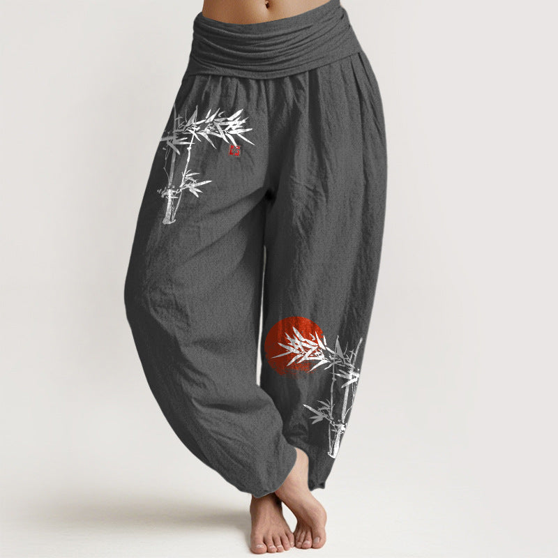 Women's Solid-Color High-Waisted Pleated Pants With Elastic Waist