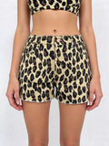 Women's Khaki Leopard Print High-Waisted Denim Shorts - Khaki