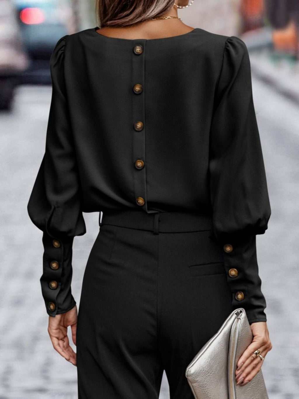 Women's Round Neck Lantern Sleeve Blouse