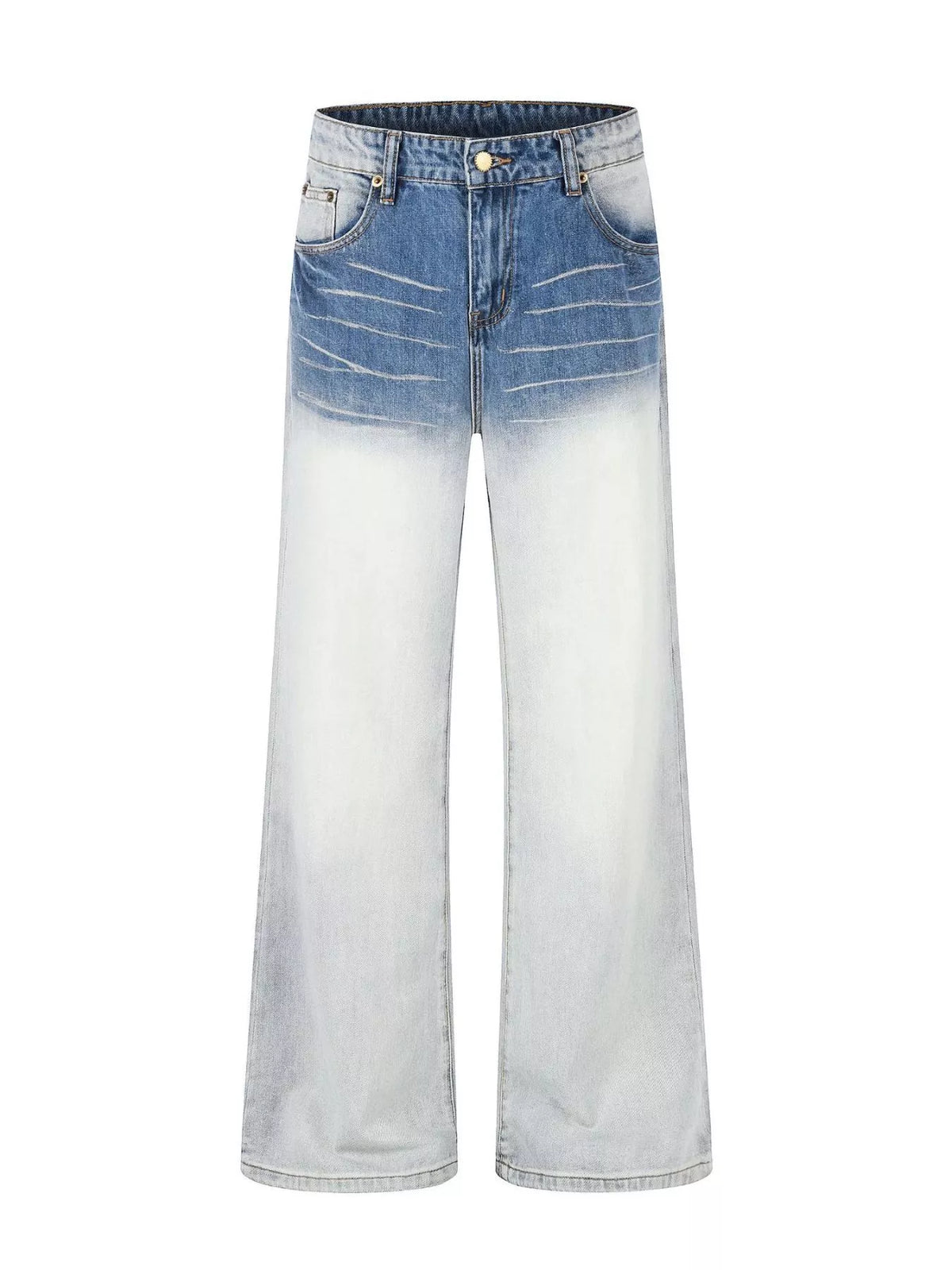 Men's Blue Men's Washed Wide-Leg Jeans, Plus Size - Blue