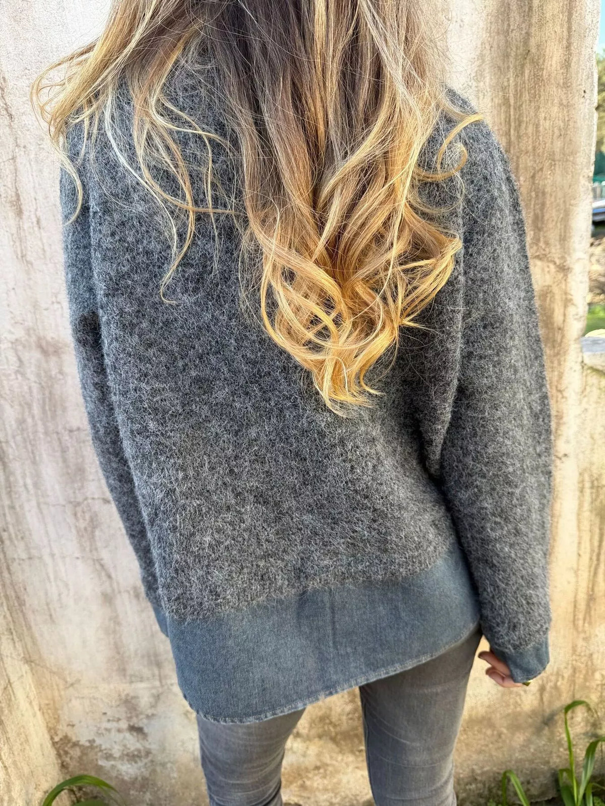 Women's Contrast Denim Collar Half-Zip Knit Sweater