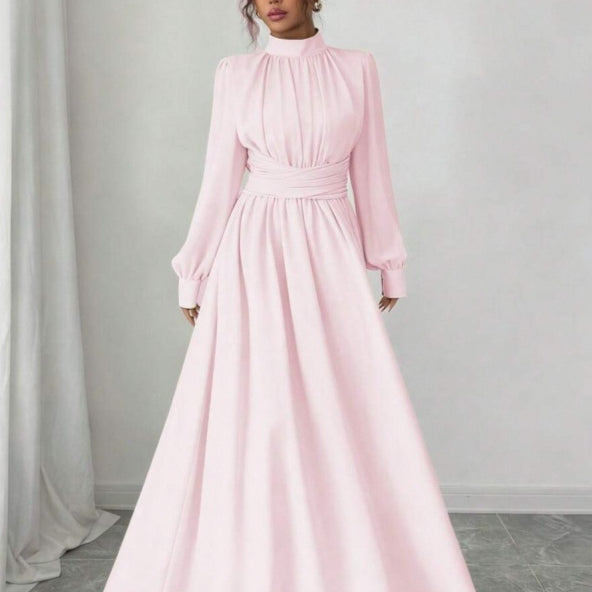 Fitted Figure-flattering Long-sleeve Dress With A Tie Waist