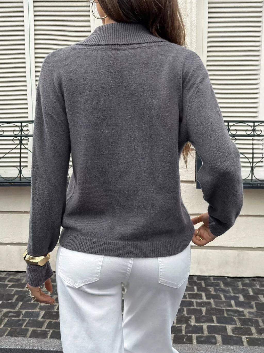 Women's Dark Gray Double-Breasted Shawl Collar Sweater - Dark Gray