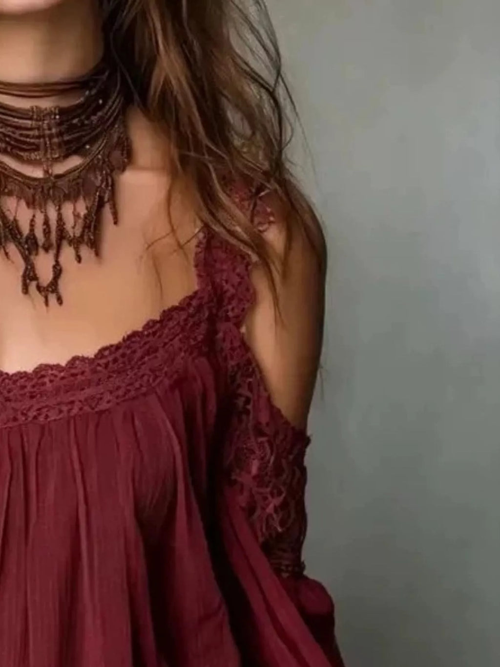 Lace Trim Cold Shoulder Blouse