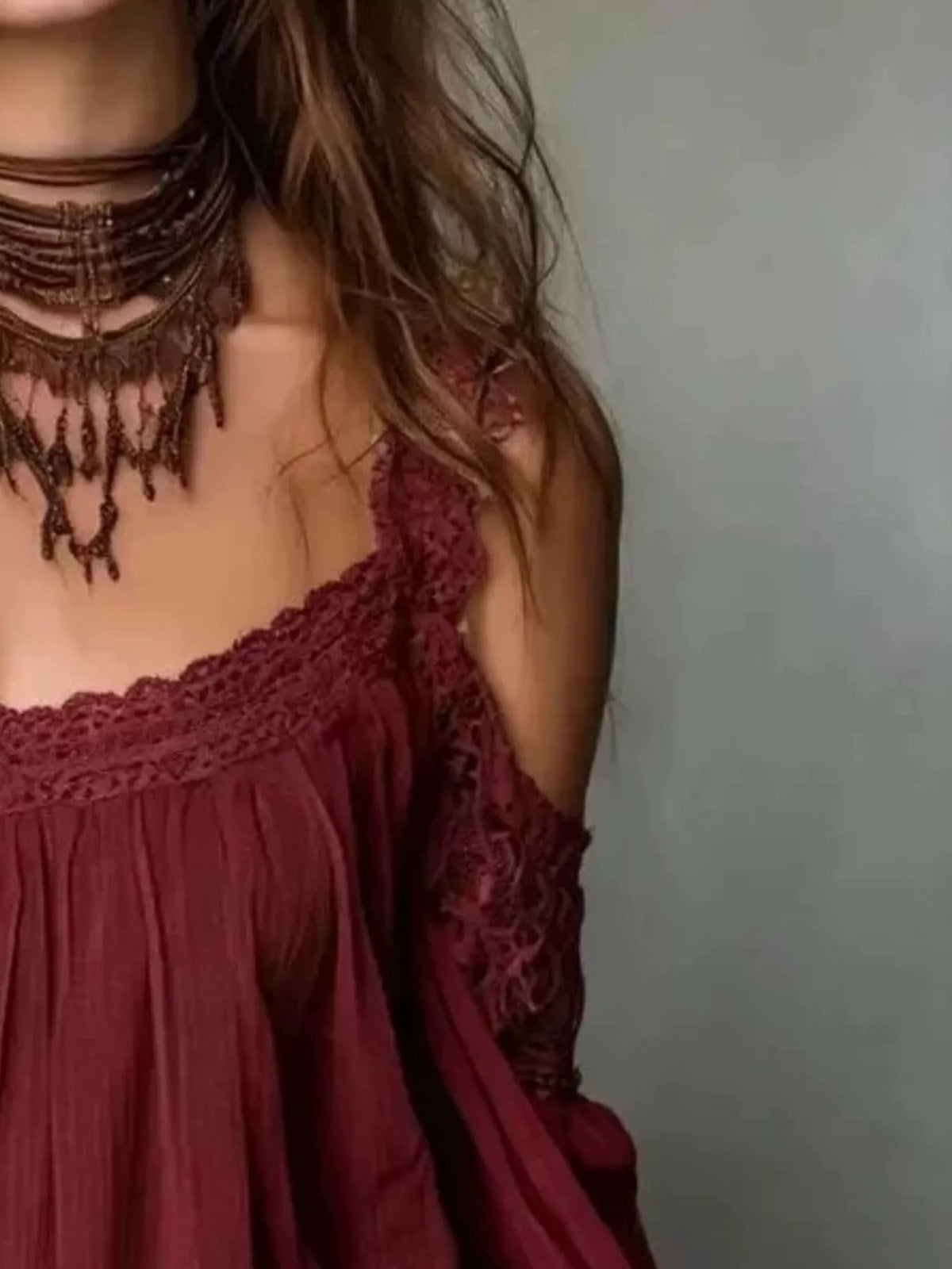 Lace Trim Cold Shoulder Blouse