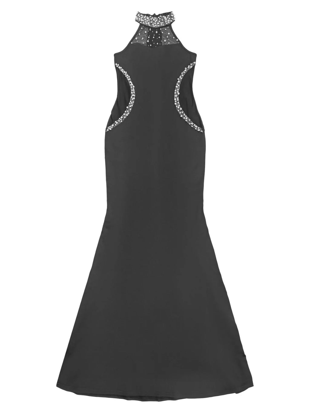 Women's Black Pearl Detail Rhinestone Sleeveless Maxi Dress - Black
