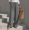 Autumn Winter Women's Corduroy Wide Leg Pants With Elastic Waist And Drawstring, Loose Casual Long Pants