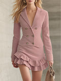 Solid-color Long-sleeve Suit Chic Office-ready Double-breasted Slimming Womens Set