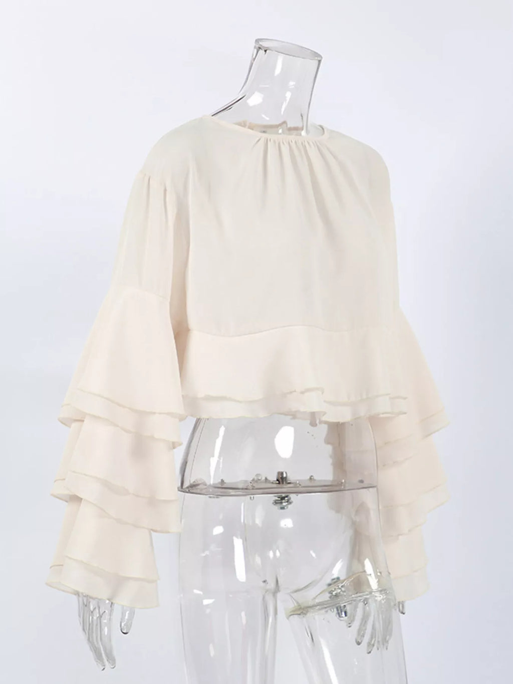 Layered Ruffled Hem Flare Sleeves Blouse