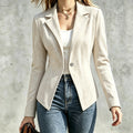 Suede Slim-fit Lapel Single-button Long-sleeve Jacket Top