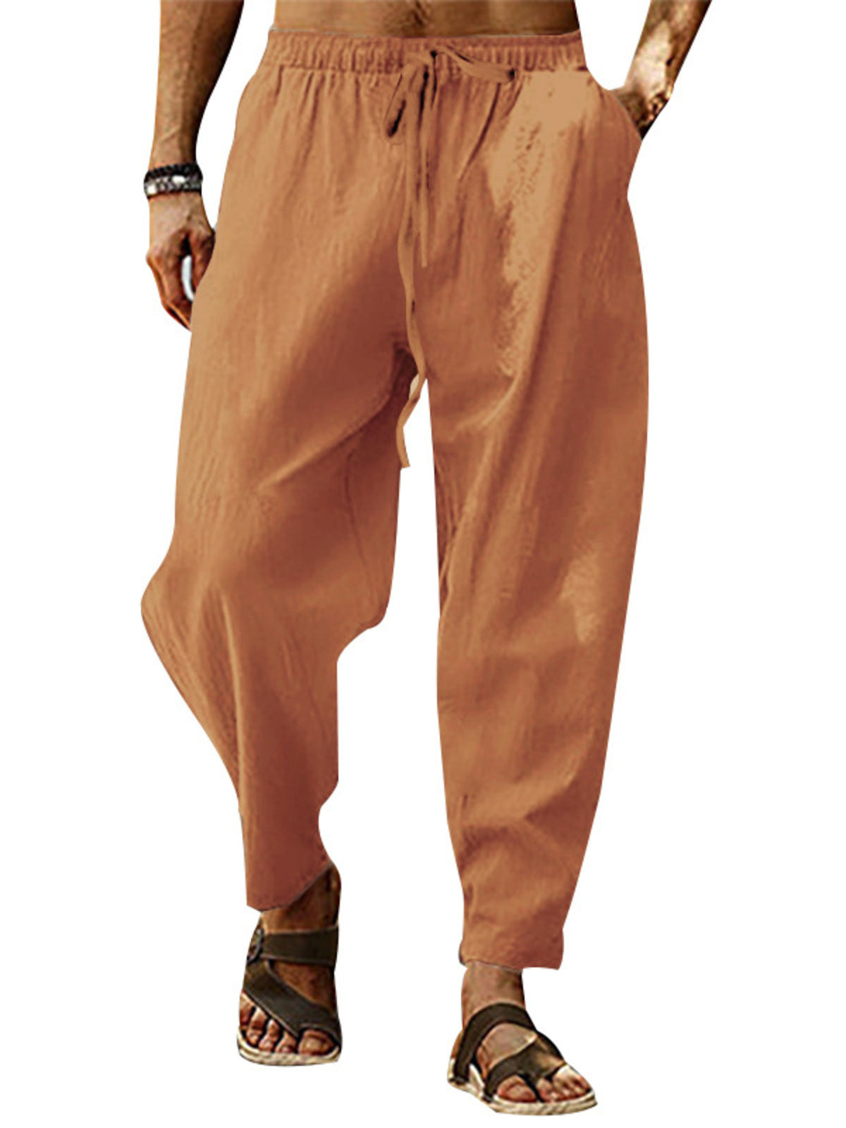 Men's Drawstring Wide Leg Pants, Plus Size - Mustard