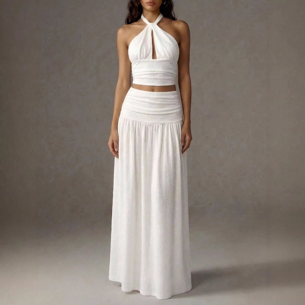 Women's Halter-neck Fashionable Tube Top Set With Skirt