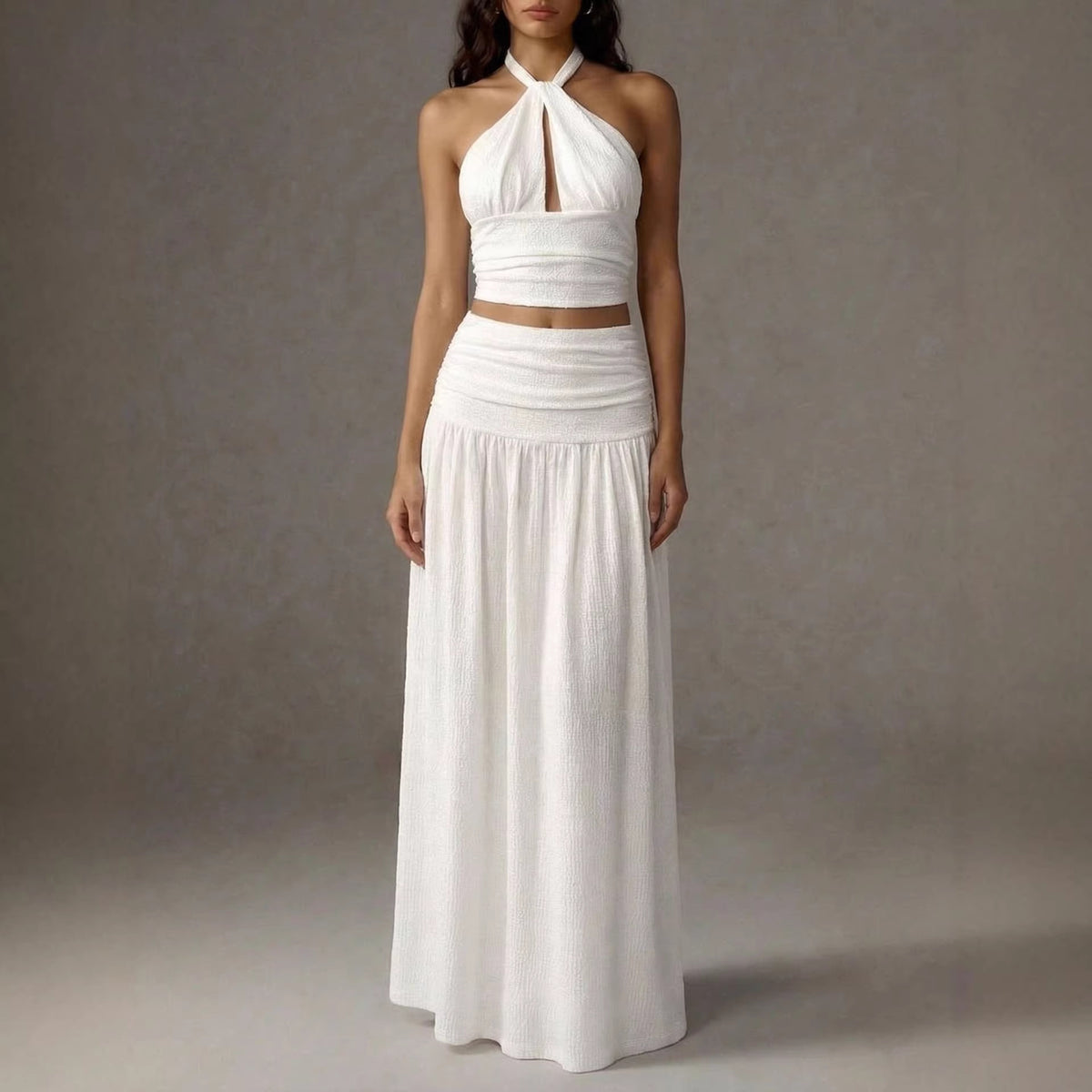 Women's Halter-neck Fashionable Tube Top Set With Skirt