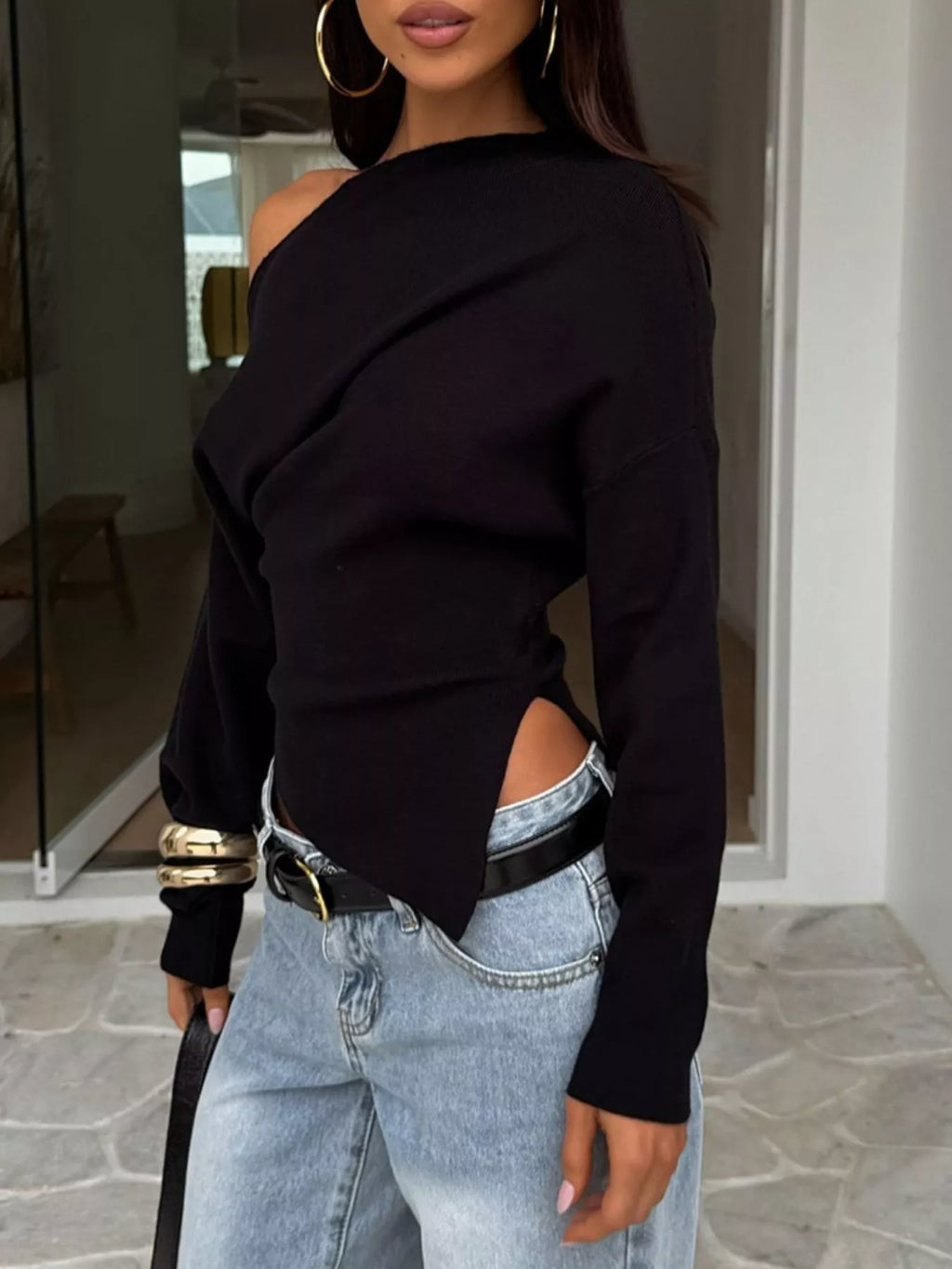 Women's One Shoulder Long Sleeve T-Shirt