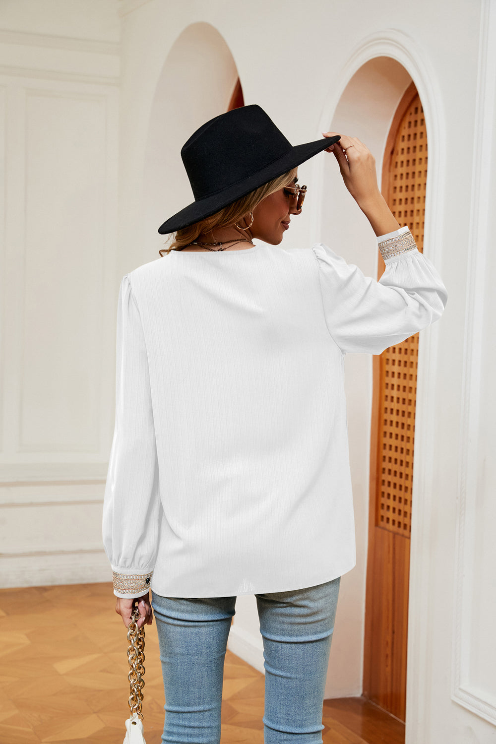 Women's Contrast Puff Sleeve Blouse