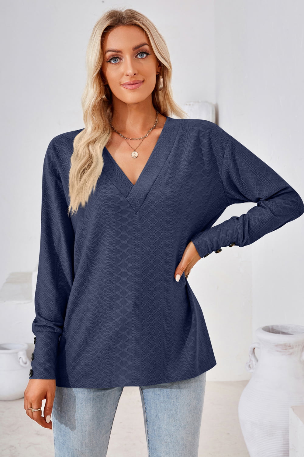Women's V-Neck Long Sleeve Blouse