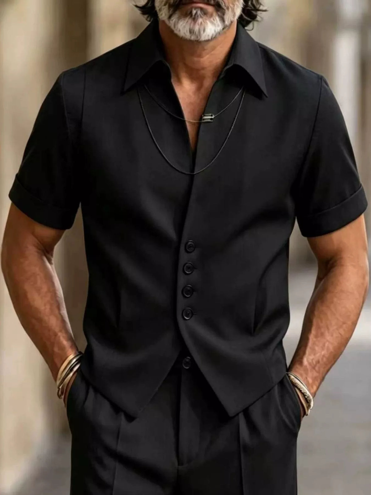 Men's Full Size Slim-Fit Short Sleeve Button-Down Shirt Plus Size