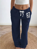 Women's Drawstring Wide Leg Pants - Navy Blue