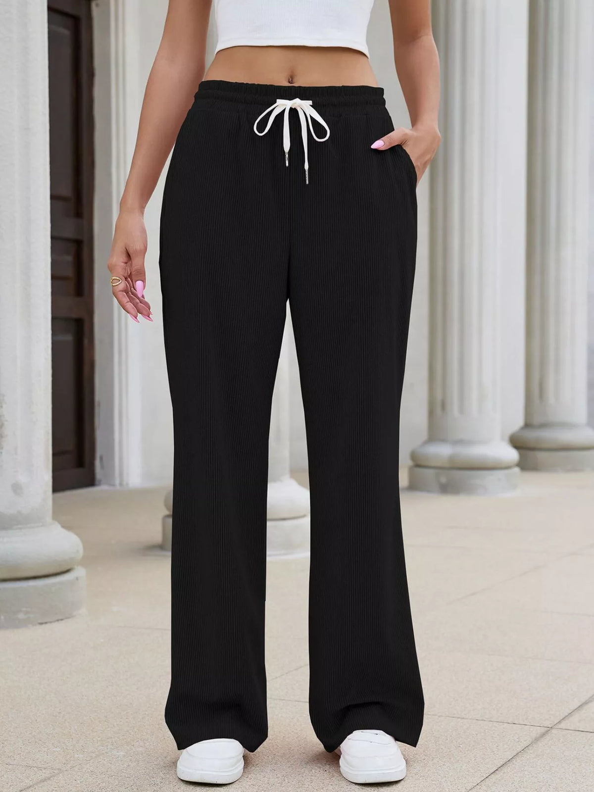 Women's High-Waisted Drawstring Wide-Leg Casual Pants