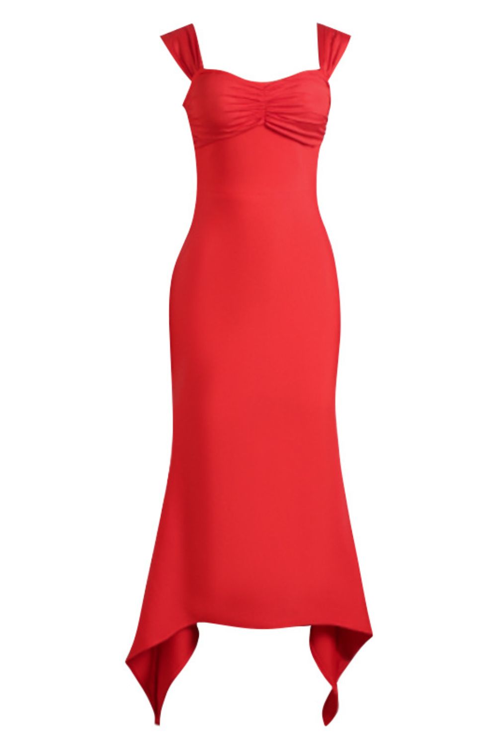 Women's Red Ruched Sweetheart Neck Hem Detail Dress - Red