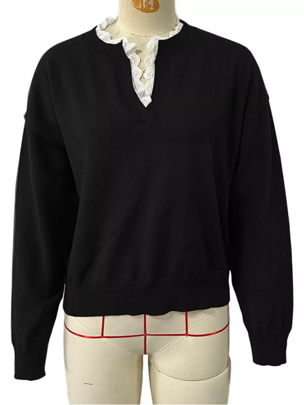 Women's Lace Trim Dropped Shoulder Sweater